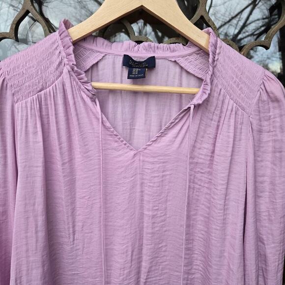 Rachel Roy Womens Lilac Purple Peasant Top M Boho Cottage Tassels Puff Sleeve - Picture 2 of 10